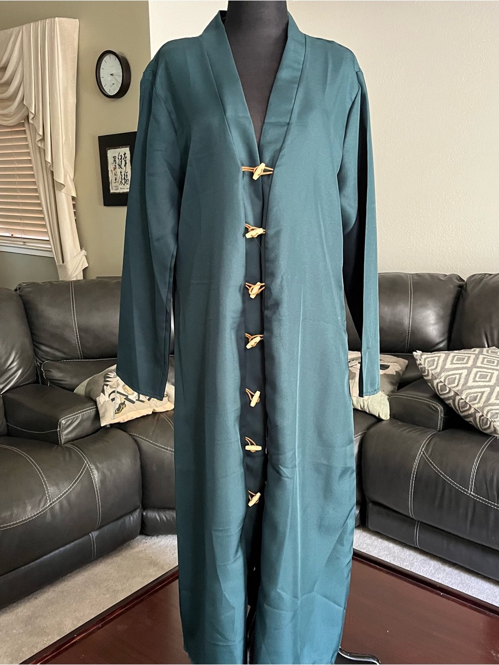 Dk Teal or Green  Toggle-Front Abaya Robe XL